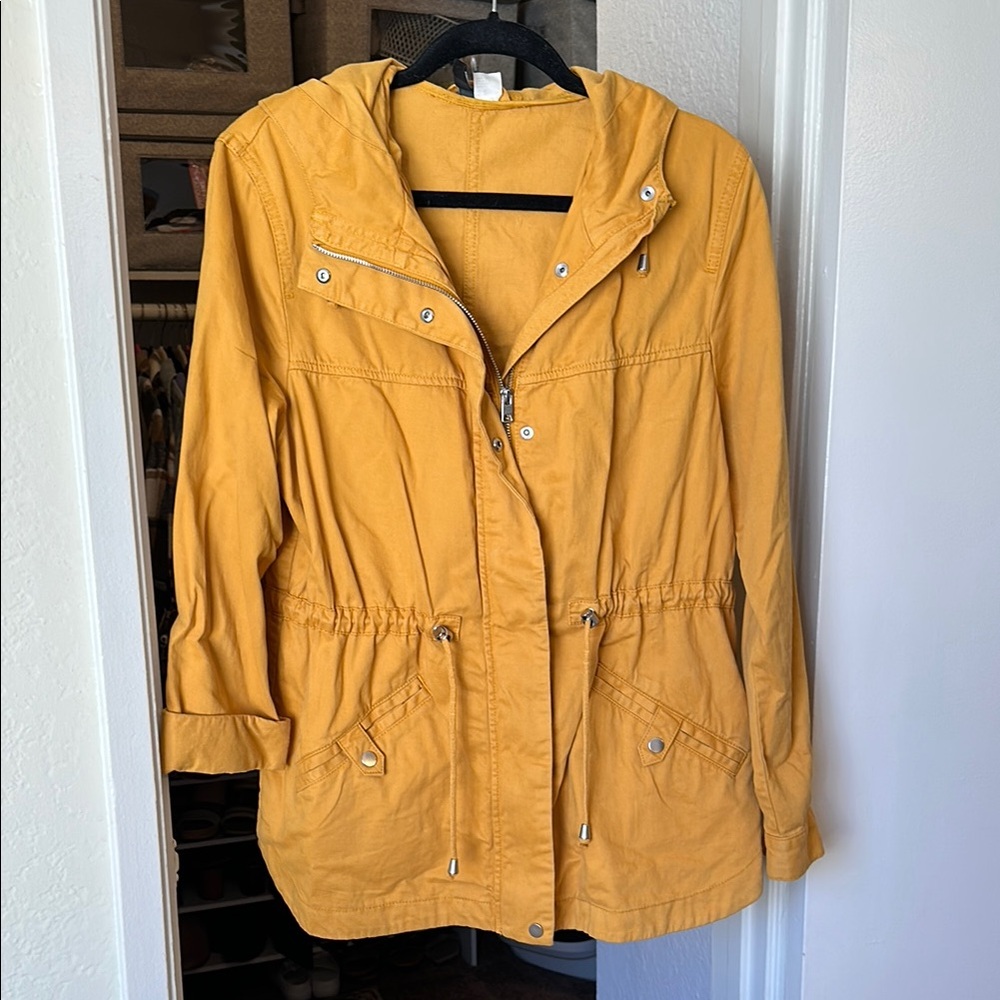 H&M Yellow Hooded Utility Jacket with Drawstring Waist